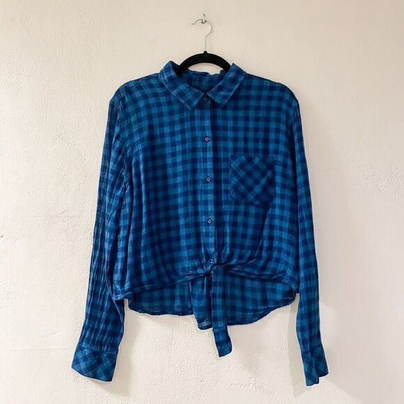 Rails Val Gingham Button Down in Indigo Coast Blue Black Large - Picture 2 of 7